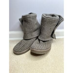 Ugg: Classic Cardy Gray Winter Boot - Fold Over Gray Knit Boots